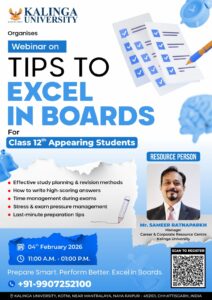 कक्षा 12वीं के विद्यार्थियों को बोर्ड परीक्षा में उत्कृष्ट प्रदर्शन हेतु मार्गदर्शन प्रदान करने के लिए कलिंगा विश्वविद्यालय ने किया राष्ट्रीय वेबिनार का आयोजन.